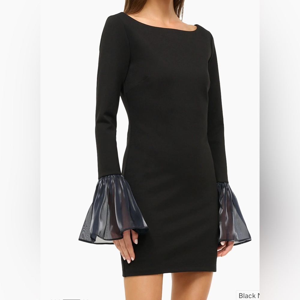 STAUD Black Dress with Sheer Bell Sleeves - Picture 3 of 9